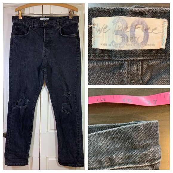 We The Free Denim - We The Free People Distressed Black Jeans 30 Button‎ Fly Denim Actual 34x29.5